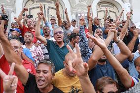 Protest Over Draft Amendment To Electoral Law In Tunis