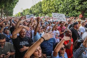 Protest Over Draft Amendment To Electoral Law In Tunis