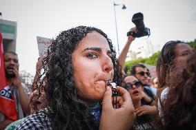 Protest Over Draft Amendment To Electoral Law In Tunis