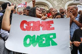 Protest Over Draft Amendment To Electoral Law In Tunis