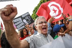 Protest Over Draft Amendment To Electoral Law In Tunis