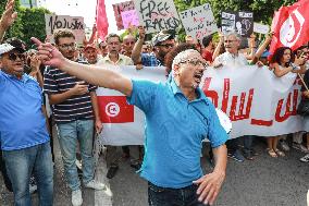 Protest Over Draft Amendment To Electoral Law In Tunis