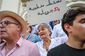 Protest Over Draft Amendment To Electoral Law In Tunis