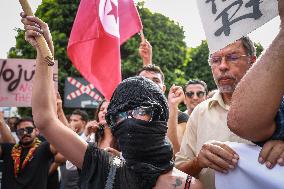 Protest Over Draft Amendment To Electoral Law In Tunis