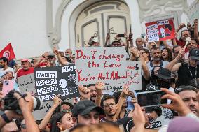 Protest Over Draft Amendment To Electoral Law In Tunis