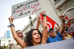 Protest Over Draft Amendment To Electoral Law In Tunis