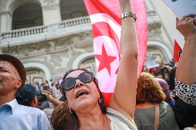 Protest Over Draft Amendment To Electoral Law In Tunis