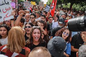 Protest Over Draft Amendment To Electoral Law In Tunis