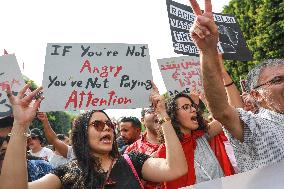 Protest Over Draft Amendment To Electoral Law In Tunis