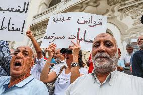 Protest Over Draft Amendment To Electoral Law In Tunis