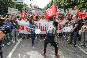 Protest Over Draft Amendment To Electoral Law In Tunis