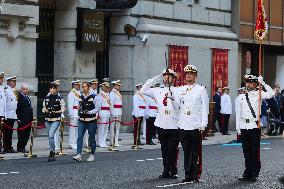 Madrid Spain Almeida Hands Over The National Flag To The Navy