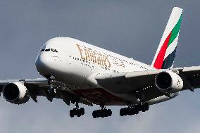 Emirates Airbus A380 Aircraft Landing