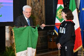 The return ceremony of the Flag of the Italian athletes returning from the Paris 2024