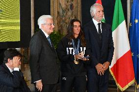 The return ceremony of the Flag of the Italian athletes returning from the Paris 2024