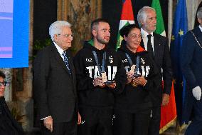 The return ceremony of the Flag of the Italian athletes returning from the Paris 2024