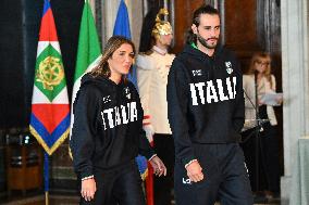 The return ceremony of the Flag of the Italian athletes returning from the Paris 2024