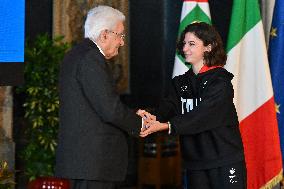 The return ceremony of the Flag of the Italian athletes returning from the Paris 2024