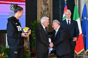 The return ceremony of the Flag of the Italian athletes returning from the Paris 2024