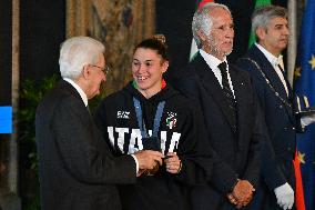 The return ceremony of the Flag of the Italian athletes returning from the Paris 2024