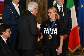 The return ceremony of the Flag of the Italian athletes returning from the Paris 2024