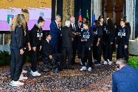 The return ceremony of the Flag of the Italian athletes returning from the Paris 2024