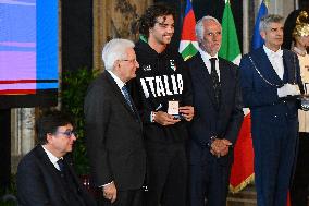 The return ceremony of the Flag of the Italian athletes returning from the Paris 2024