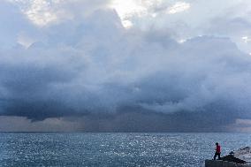 Stormy Weather On An Autumn Morning In Barcelona.