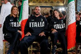 The Return Ceremony Of The Flag Of The Italian Athletes Returning From The Paris 2024