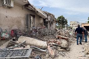 Building Collapse In The Neapolitan Area, People Are Digging Through The Rubble.