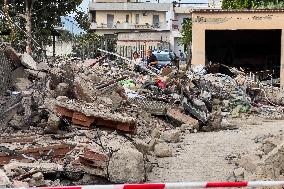 Building Collapse In The Neapolitan Area, People Are Digging Through The Rubble.