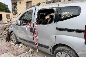 Building Collapse In The Neapolitan Area, People Are Digging Through The Rubble.