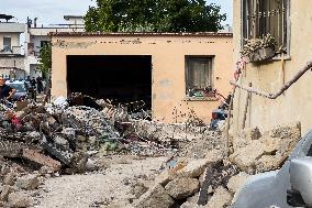 Building Collapse In The Neapolitan Area, People Are Digging Through The Rubble.