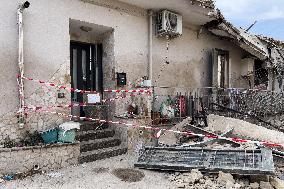 Building Collapse In The Neapolitan Area, People Are Digging Through The Rubble.