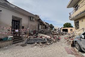 Building Collapse In The Neapolitan Area, People Are Digging Through The Rubble.