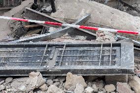 Building Collapse In The Neapolitan Area, People Are Digging Through The Rubble.