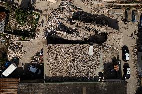 Building Collapse In The Neapolitan Area, People Are Digging Through The Rubble.