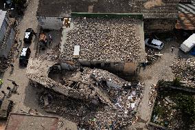 Building Collapse In The Neapolitan Area, People Are Digging Through The Rubble.