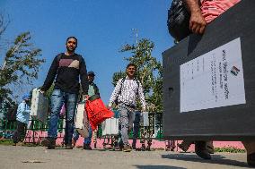 Distribution Of Electronic Voting Machines (EVM) On The Eve Of The Second Phase Of Voting During Assembly Elections In Kashmir