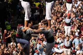 Human Towers In Barcelona During La Mercè, The City's Popular Festival.