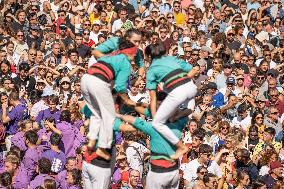 Human Towers In Barcelona During La Mercè, The City's Popular Festival.