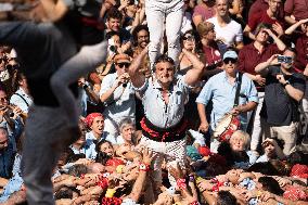 Human Towers In Barcelona During La Mercè, The City's Popular Festival.