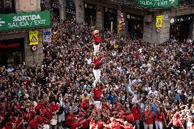 Human Towers In Barcelona During La Mercè, The City's Popular Festival.