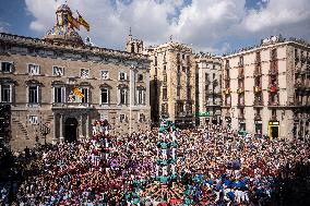 Human Towers In Barcelona During La Mercè, The City's Popular Festival.