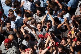 Human Towers In Barcelona During La Mercè, The City's Popular Festival.