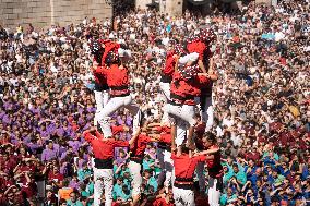 Human Towers In Barcelona During La Mercè, The City's Popular Festival.