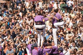 Human Towers In Barcelona During La Mercè, The City's Popular Festival.