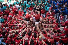 Human Towers In Barcelona During La Mercè, The City's Popular Festival.