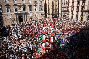 Human Towers In Barcelona During La Mercè, The City's Popular Festival.