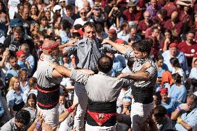 Human Towers In Barcelona During La Mercè, The City's Popular Festival.